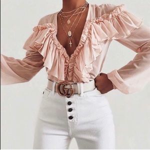 House of CB London Anaya Ruffle Plunge Bodysuit